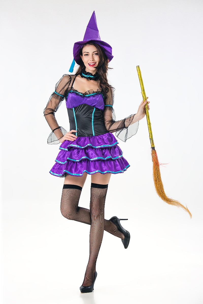 F1843 Womens Adult Purple Witch Halloween Costume